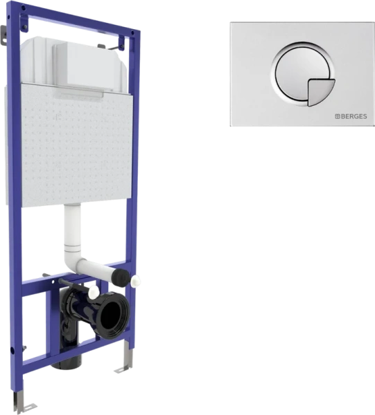Инсталляция для унитаза Berges Novum клавиша R2 матовый хром 040222 (детальная фотография), с кнопкой