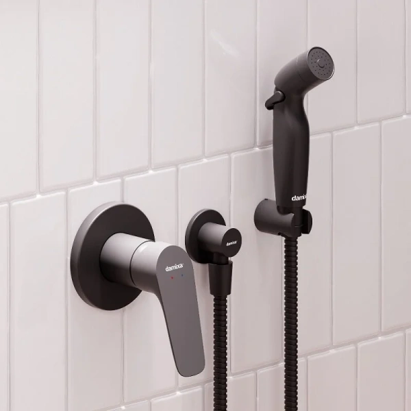 Гигиенический душ со смесителем Damixa Jupiter черный матовый 777510300 (детальная фотография), современные, hi-tech