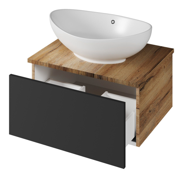 Тумба под раковину подвесная Misty Ива 60 см графит/каштан П-Ива-01060-481Я (детальная фотография), подвесная, пристенная