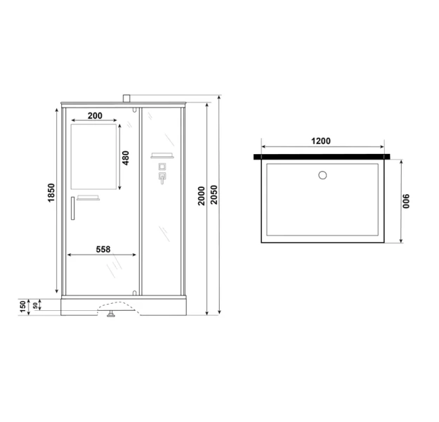 Душевая кабина Niagara Standart 120х90 см без крыши ST120/90/15Q/BK (детальная фотография), современныe, hi-tech