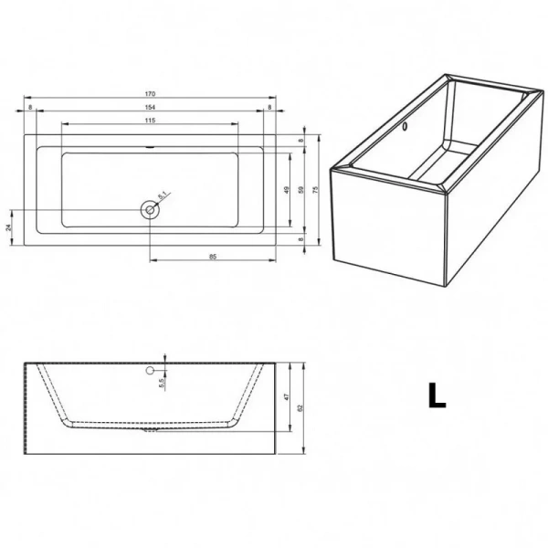 Акриловая ванна Riho Lugo Plug & Play B132015005/B132016005, 170 x 75 см, левая/правая, цвет белый (детальная фотография), акриловые