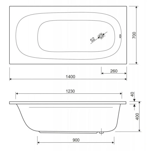 Ванна акриловая Cezares Eco 140х70 см белая ECO-140-70-40-W37 (детальная фотография), акриловые