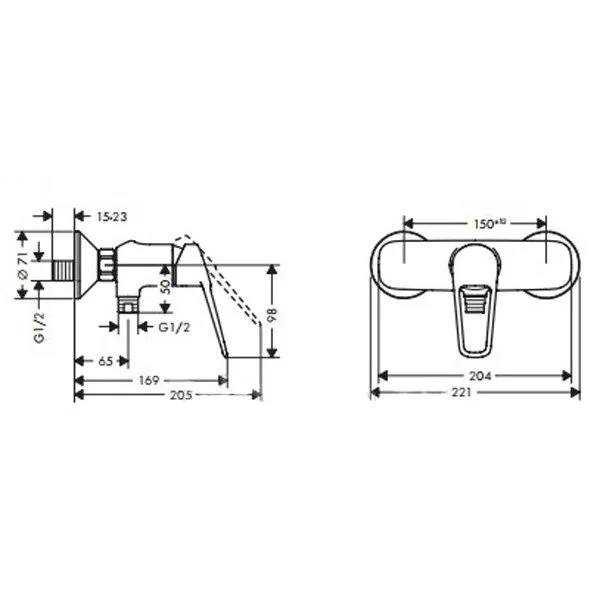 Смеситель для душа Hansgrohe Novus Loop рычажное управление 71360000 (детальная фотография), для душа