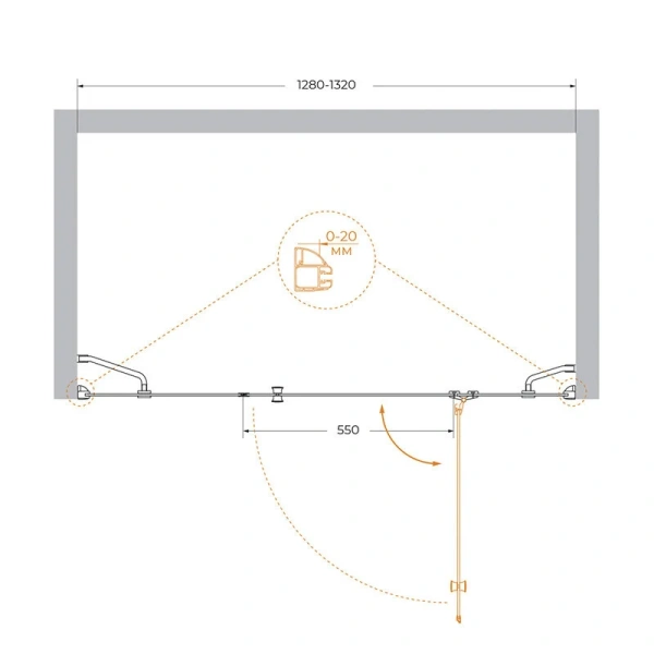 Душевая дверь в нишу Cezares Verona 130 см профиль хром VERONA-W-B-13-40+60/30-C-Cr (детальная фотография), современные, hi-tech