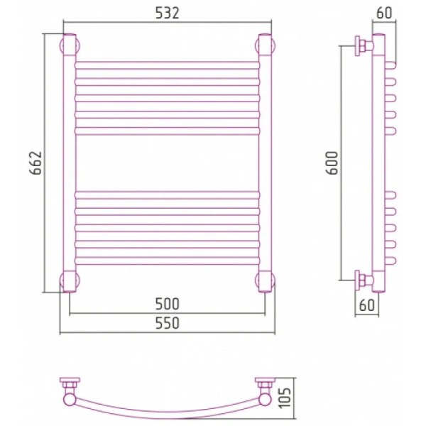 Полотенцесушитель водяной Сунержа Богема+ 50x60 см матовая шампань 022-0221-6050 (детальная фотография), современные, hi-tech