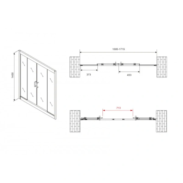Шторка для ванны Abber Schwarzer Diamant 170x140 см профиль хром, стекло матовое AG57170M (детальная фотография), 170 см