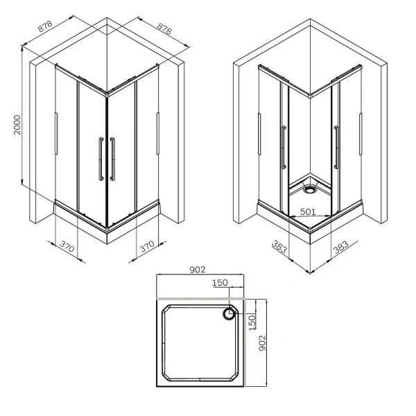 Душевой уголок Am.Pm Func W84G-403-9090 90x90 см квадратный (детальная фотография), квадратные