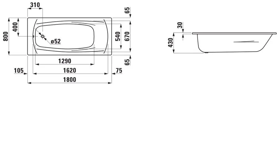 Ванна стальная Laufen Palladium 180х80 см с отверстиями для ручек 2.2510.3.000.040.1 (детальная фотография), стальные