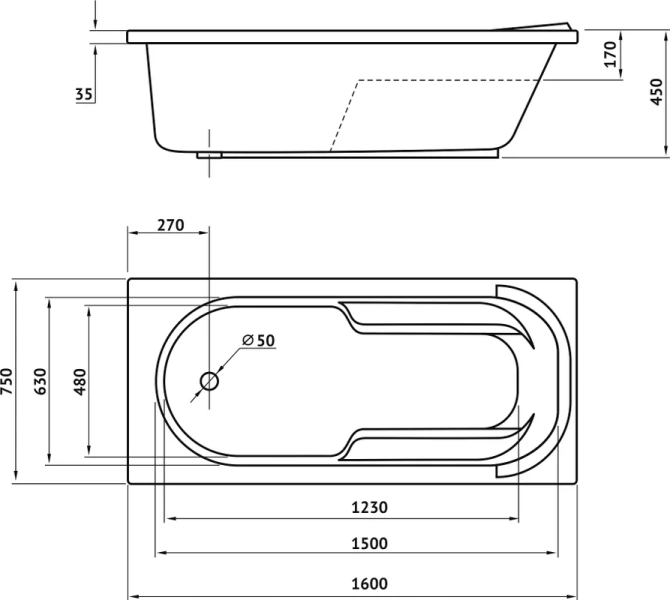 Ванна акриловая Berges Lumbo 160x75 см белая 050002 (детальная фотография), приставные