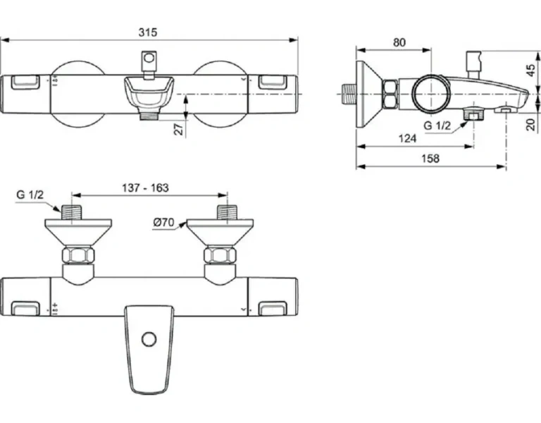 Душевой комплект Ideal Standard Ceratherm T25 3-в-1 BC984AA (детальная фотография), хром