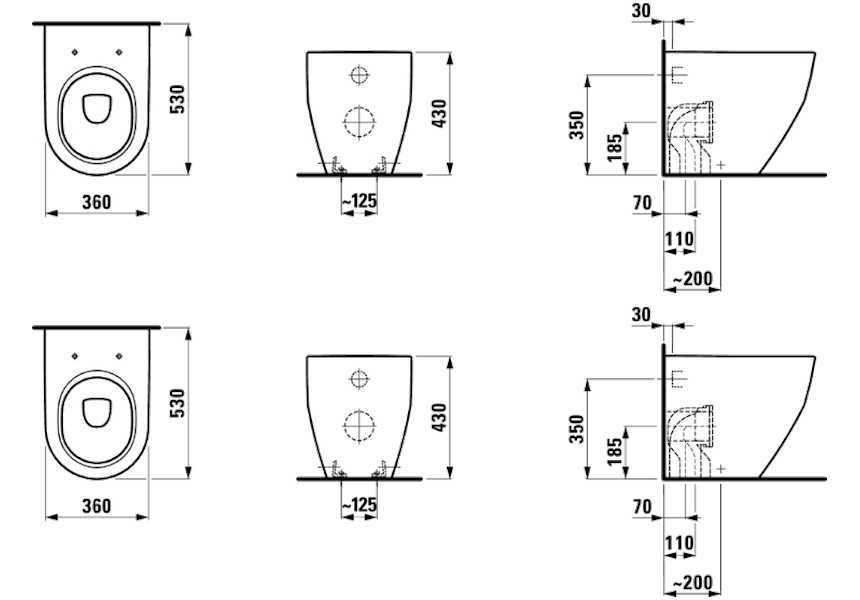 Схема (детальная фотография), без бачка, со скрытым бачком