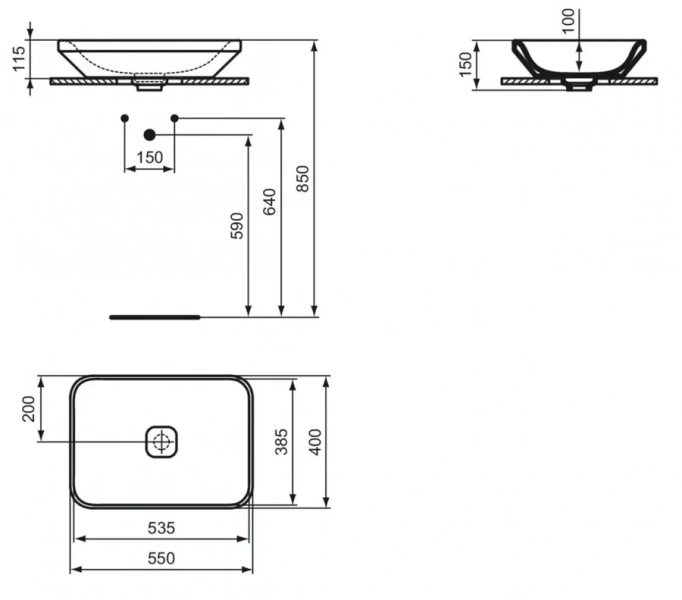 Раковина Ideal Standard Tonic II 55 см накладная K083401 (детальная фотография), современные, hi-tech