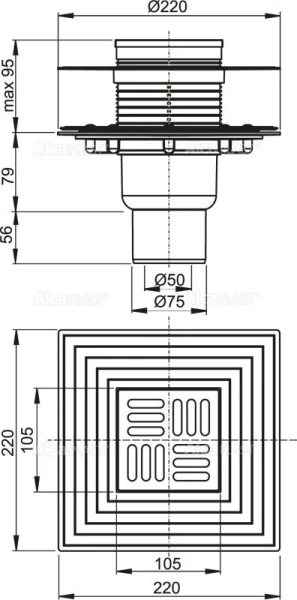 Душевой трап Alcaplast 10 см прямой выпуск APV2324 (детальная фотография), душевой трап