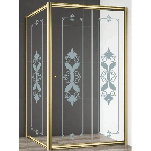 Душевой уголок Cezares Giubileo 120х90 см стекло прозрачное с матовым принтом профиль золото - фото 4