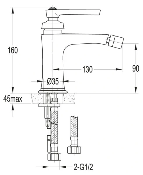 Смеситель для биде Cezares Liberty без донного клапана LIBERTY-F-BS-01-W0 (детальная фотография), для биде