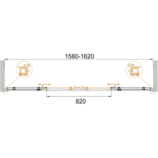 Душевая дверь в нишу Cezares Anima 160 см с прозрачным стеклом ANIMA-W-BF-2-160-C-Cr (детальная фотография), современные, hi-tech