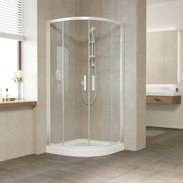 Душевой уголок профиль белый стекло прозрачное Vegas-glass ZS NOVO 120 01 01 (детальная фотография), четверть круга