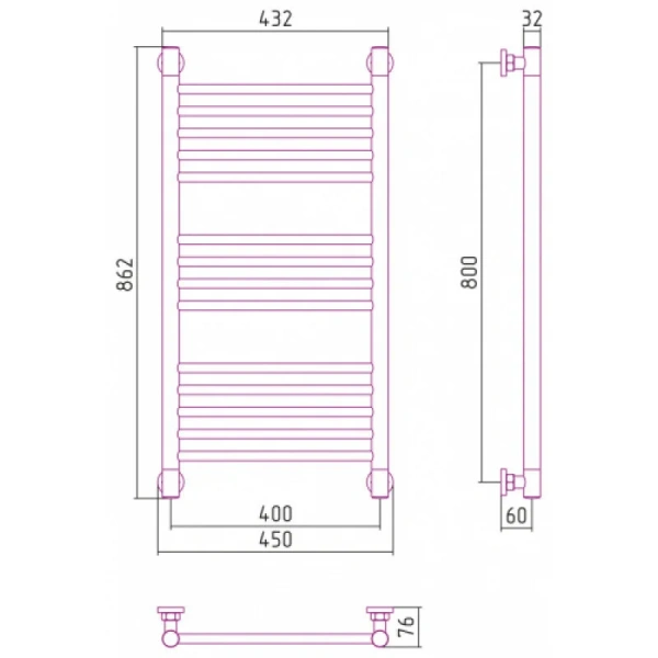 Полотенцесушитель водяной Сунержа Богема+ 40x80 см прямая перемычка, матовый чёрный 31-0220-8040 (детальная фотография), современные, hi-tech