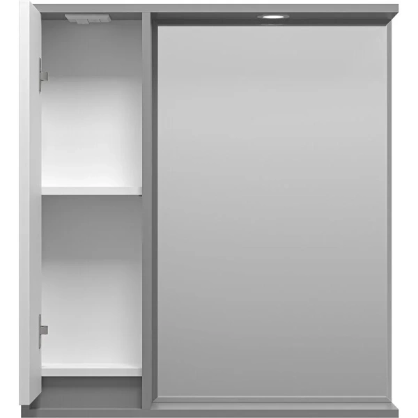 Зеркальный шкаф с подсветкой Brevita Balaton 75 см белый/серый, левый BAL-04075-01-01Л (детальная фотография), с кнопкой