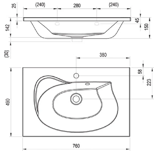 Раковина накладная 70 см Ravak Rosa II  XJ201176000 (детальная фотография), современные, hi-tech