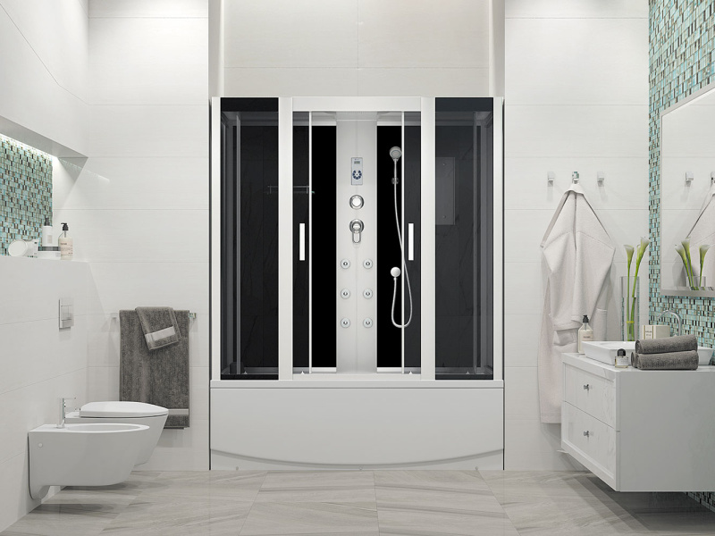 Душевая кабина Erlit Comfort ER4517TP-C 168x80 см с гидромассажем (детальная фотография), с раздвижными дверьми