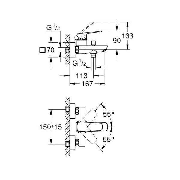 Смеситель для ванны Grohe Cubeo хром 1018130000 (детальная фотография), для ванны