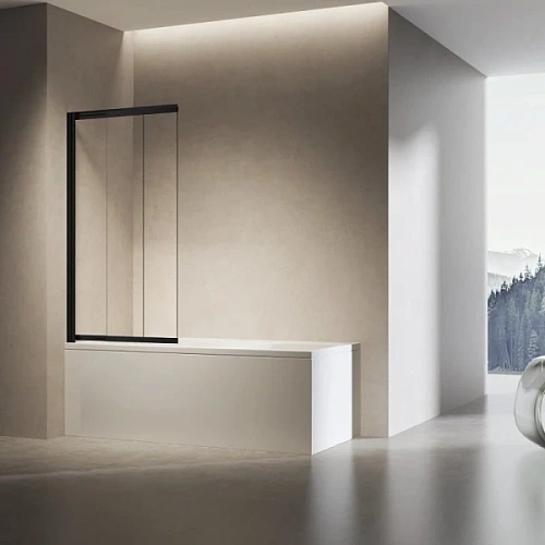 Шторка для ванны Vincea 90x140 см профиль черный правая - фото 1