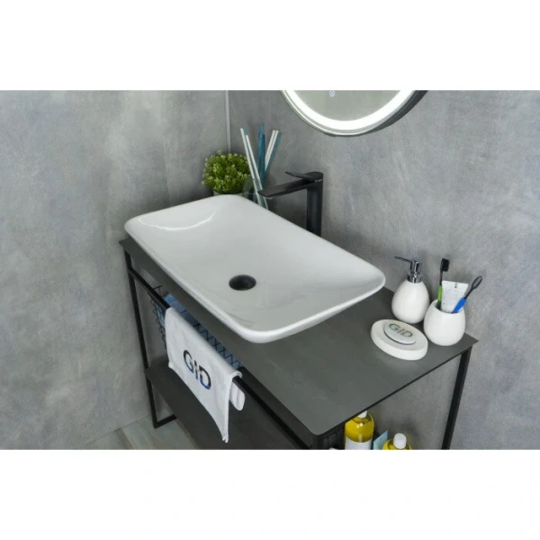 Раковина GID Geometrico N9122 71 см белая 51124 (детальная фотография), в форме чаши, прямоугольной формы