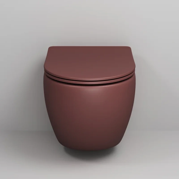 Унитаз подвесной Grossman Color бордовый матовый GR-4455VIMS (детальная фотография), безободковые, сиденье с микролифтом , с антивсплеском