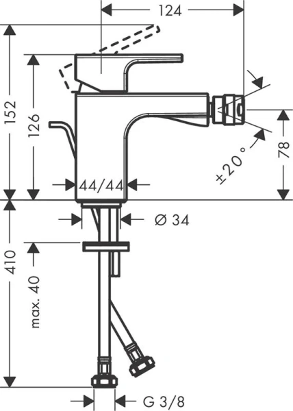 Смеситель для биде Hansgrohe Vernis Shape черный 71211670 (детальная фотография), для биде