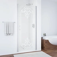 Душевая дверь профиль черный глянцевый рисунок матовый стекло прозрачное Vegas-glass