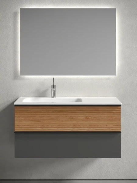 Тумба под раковину подвесная Sancos Delta 100 см левая дуб красный/графит DL100LGR (детальная фотография), 100 см