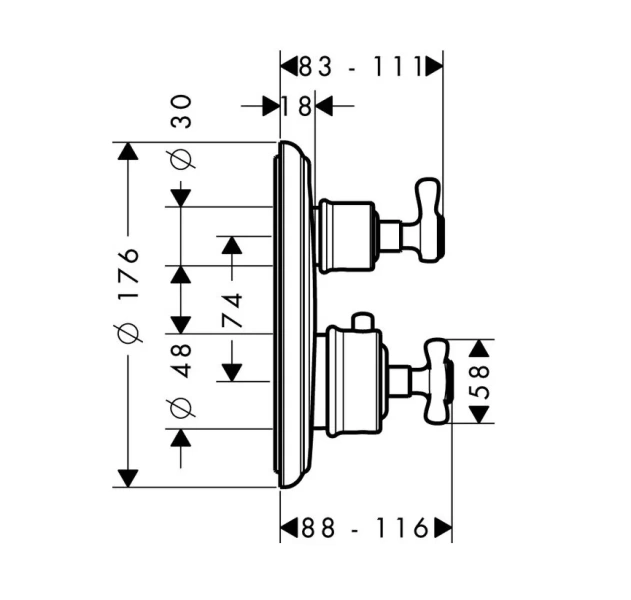 Смеситель для душа термостатический шлифованный никель Axor Montreux 16820820 (детальная фотография), для душа