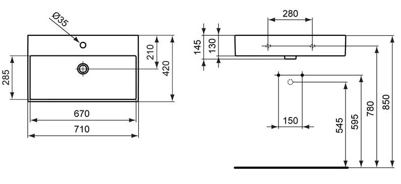 Раковина Ideal Standard Strada 71 см 1 отверстие под смеситель K078201 (детальная фотография), белые