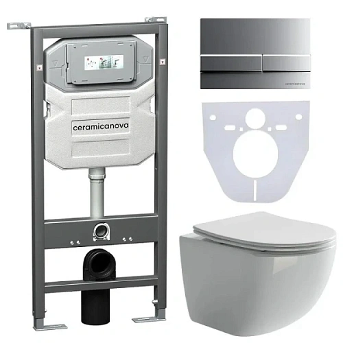 Унитаз с инсталляцией Ceramica Nova Forma кнопка хром матовый - фото 1