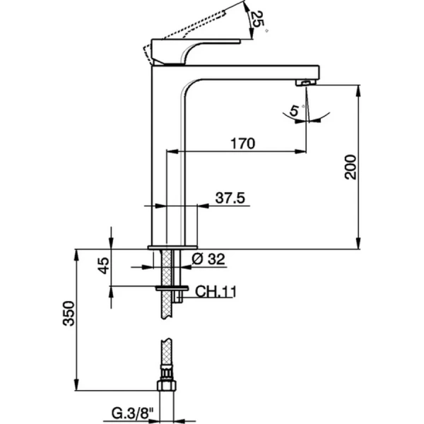 Смеситель для раковины Cisal Cubic высокий CU00354121 (детальная фотография), для раковины