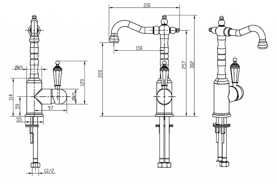 Смеситель для раковины Boheme Imperiale Presente высокий 322 (детальная фотография), для раковины