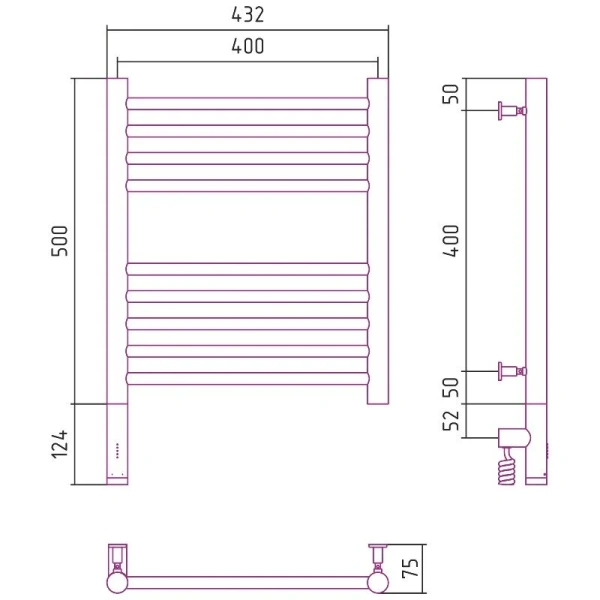 Полотенцесушитель электрический Сунержа Богема 3.0 5040 40х50 см перемычка прямая (детальная фотография), современные, hi-tech