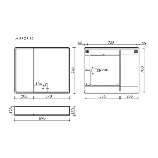 Зеркальный шкаф с подсветкой Sancos Mirror 90 см дуб чарльстон MI90ECH (детальная фотография), по запросу
