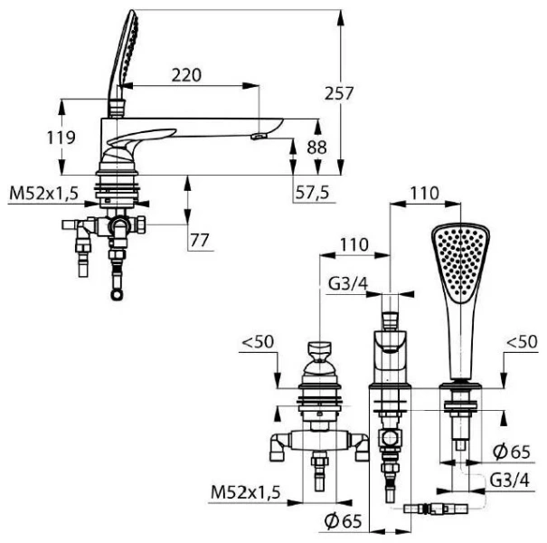 Смеситель для ванны Kludi Balance 52447 однорычажный (детальная фотография), современные, hi-tech