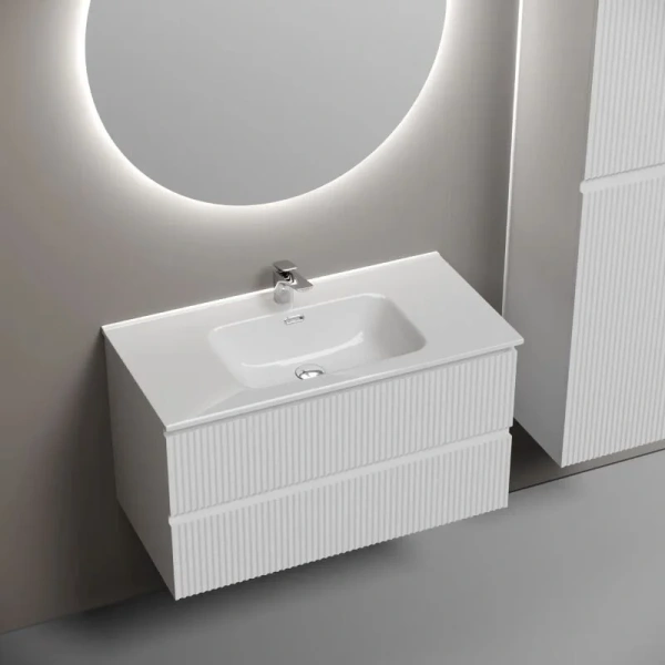 Тумба под раковину подвесная Sancos Snob R 90 см Bianco SNR90W (детальная фотография), моноблок