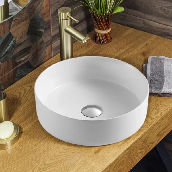 Раковина Azario 35.5 см белая матовая AZ-3134-MW (детальная фотография), накладные (на столешницу), пристенные