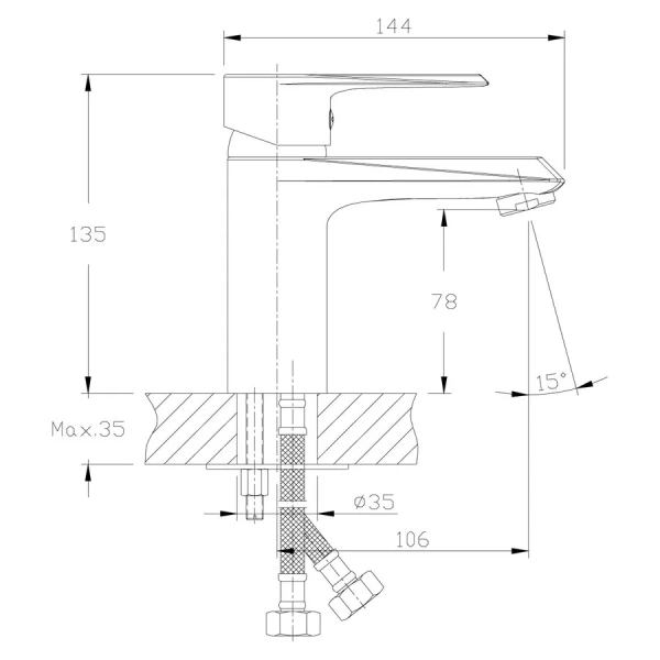 Смеситель для раковины Rossinka RS28 латунь RS28-11 (детальная фотография), для раковины