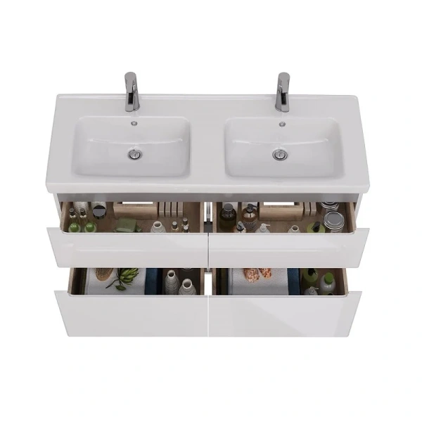 Тумба с раковиной Lemark Buno LM04B125T 125 см 4 ящика (детальная фотография), с двойной раковиной