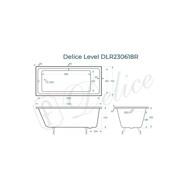 Ванна чугунная Delice Level 140x70 белая DLR230618 (детальная фотография), чугунные