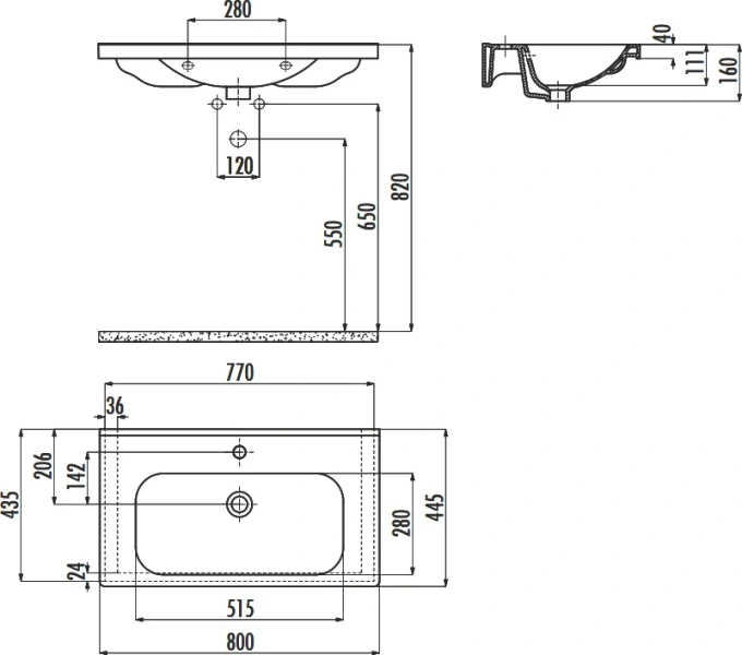 Раковина Creavit Eksen 80 см прямоугольная EK080-00CB00E-0000 (детальная фотография), современные, hi-tech