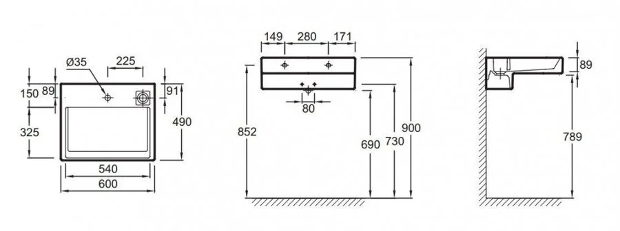 Раковина Jacob Delafon Terrace 60 см белая EXE112-00 (детальная фотография), современные, hi-tech