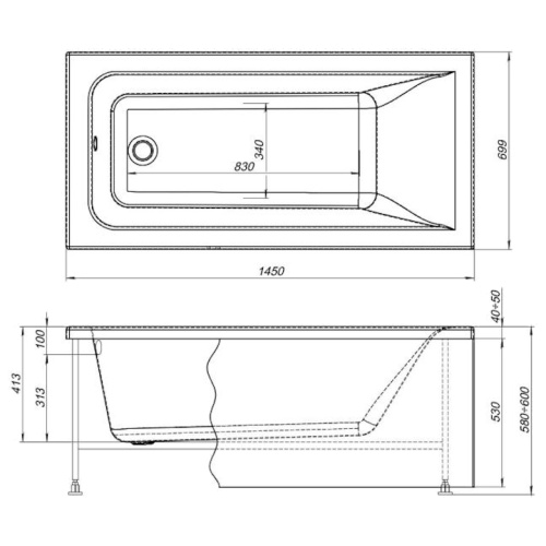 Ванна акриловая Aquanet Bright 145x70 см с каркасом 239668 (детальная фотография), в наличии