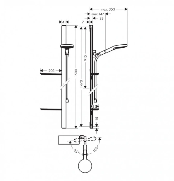Душевой гарнитур Hansgrohe Raindance Select S хром 27646000 (детальная фотография), душевые гарнитуры