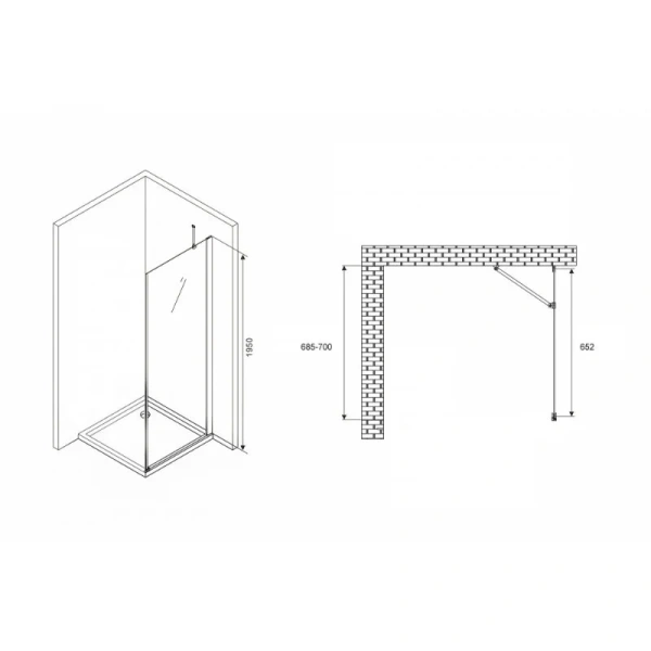 Душевая перегородка Abber Zart 70 см профиль хром S71 (детальная фотография), современные, hi-tech